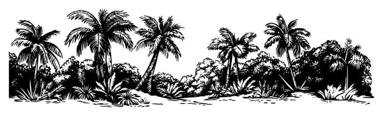 tropical beach with palm trees panoramic sketch