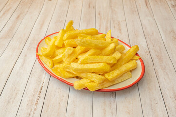 Traditional fries cut into thick sticks, fried to perfection and sprinkled with flaky sea salt