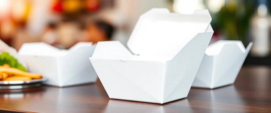 White cardboard takeout container with lid, ready for food, japanese, serving