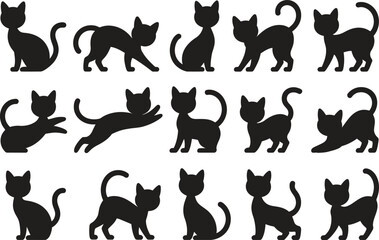 Halloween Cat Icon Set - Spooky Black Cat Vector Illustration Isolate on White Background 