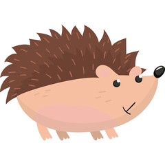 Cute cartoon hedgehog illustration with spiky brown back and pink belly standing on transparent background