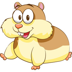Cute cartoon hamster with big eyes and buck teeth smiling happily on a transparent background illustration