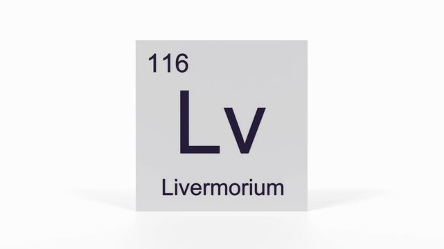 Livermorium Element 4K Render - Periodic Table Box with Atomic Number 116, Scientific Education, Chemistry Classroom, Modern Science Video, and Laboratory 3D Content