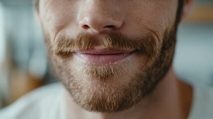 Obraz premium Close-up of a man's smile with beard and mustache.