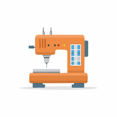 Fototapeta premium Orange sewing machine with needle and thread spools for textile craft and fashion design illustration
