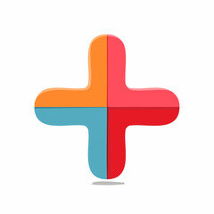 Obraz premium Colorful plus sign icon, divided into four quadrants with multiple bright colors, cartoon graphic