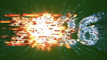 Data stream and binary code forming 2026 then burning with digital fire on a greenscreen for cyber attack and tech crisis themes