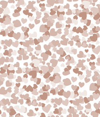 Pink hearts confetti seamless pattern. Cute confetti hearts scattered on white background.