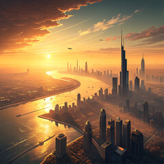 sunset over the city