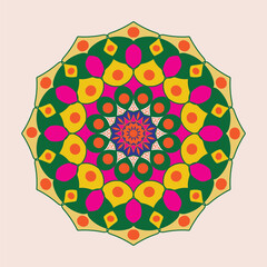 Vibrant geometric mandala with floral petal motifs