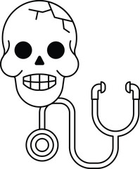 A skull with a stethoscope on its head