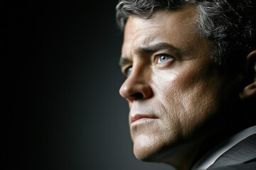 Obraz premium Mature Serious Thoughtful Businessman Headshot Profile Portrait Gray Hair Blue Eyes Looking Forward