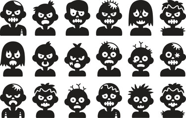 Fototapeta premium Zombie Faces Icon Set - Halloween Scary Vector Illustration Isolate on White Background 