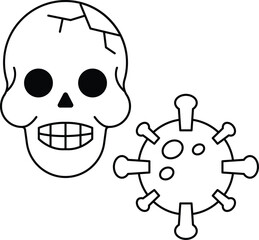 A skull with a broken jaw and a virus