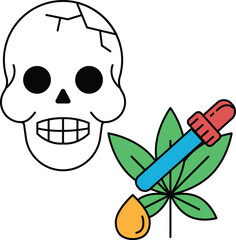 A skull is drawn with a smile on its face and a syringe is drawn next to it