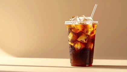Iced coffee on beije background