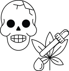 A skull is drawn with a smile on its face and a syringe is drawn next to it