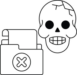 A skull is drawn next to a folder with an X on it