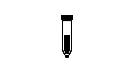 Black and white icon of a laboratory test tube with liquid inside representing scientific research and medical diagnostics.