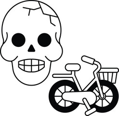 A skull is next to a bicycle