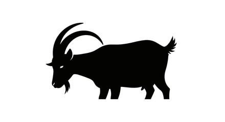 Silhouette of a Majestic Goat with Curved Horns.