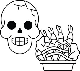 A skull is drawn next to a bowl of food