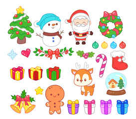 set of christmas cute cartoon elements