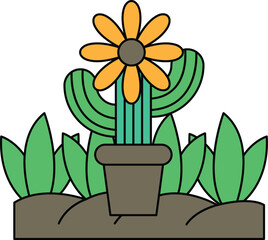 A flower pot with a flower in it is on a hillside