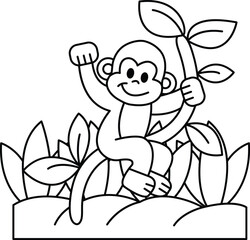 A monkey is sitting on a rock in a jungle