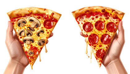  1. Hand Holding Assorted Pizza Slices, isolated on transparent background