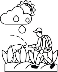 A man is watering plants in a field