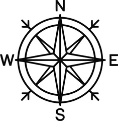 Compass rose with cardinal directions NSEW on white background wind rose navigation