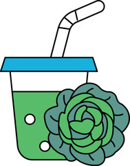 A cup with a straw in it and a leafy green plant in it