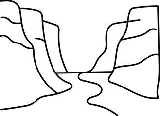 Minimalist Canyon River Line Art — Abstract Mountain Valley Landscape Drawing, Modern Geometric Nature Illustration