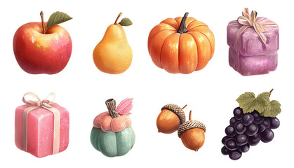 Colorful Collection of Isolated Fruits and Gifts on Transparent Background