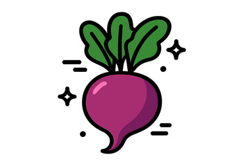 Vibrant purple root vegetable with fresh green foliage in a clean modern graphic style