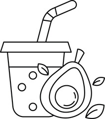 A cup of juice with a straw and a piece of avocado on top