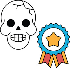 A skull with a star and a ribbon