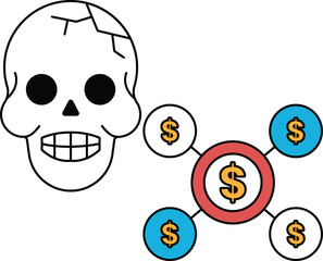 A skull is drawn with a dollar sign in the middle