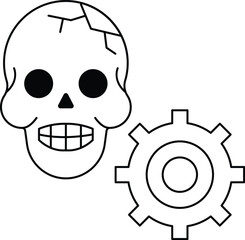 A skull is drawn with a gear in the background