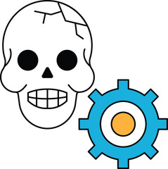 A skull with a gear next to it