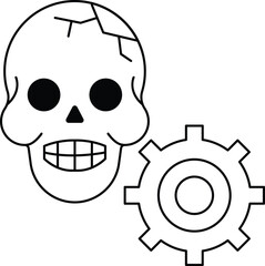 A skull with a gear next to it