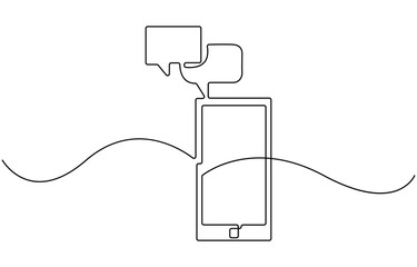 Obraz premium continuous one line art outline drawing minimalist Chat messages on smartphone.