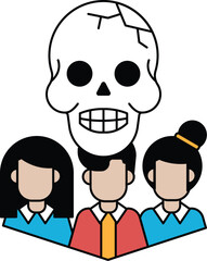 A skull is in the middle of three people