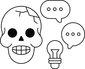 Skull with a light bulb and speech bubble