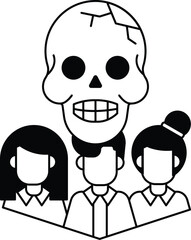 A skull is in the middle of three people