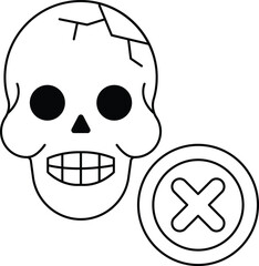 A skull with a smiley face and an X on the bottom