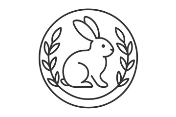 Stylized rabbit profile sitting within a circular badge framed by decorative leafy branches