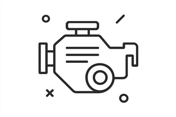 Simple line drawing of a car engine block or motor used in mechanical applications