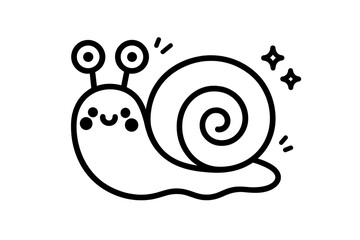 Adorable cartoon snail character with a spiral shell and smiling face in black outline